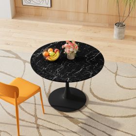 42.12"Modern Round Dining Table with Printed Black Marble Table Top,Metal Base Dining Table, End Table Leisure Coffee Table