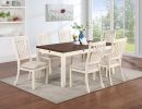 Classic Dining Room Furniture 7pc Dining Set Dining Table w Drawers 6x Side Chairs White Rubberwood Walnut Acacia Veneer Slats Back Chair