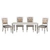 Glamorous Silver Finish Dining Set 5pc Dining Table 4x Side Chairs Crystal Button Tufted Upholstered Modern Style Furniture