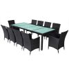 11 Piece Patio Dining Set with Cushions Poly Rattan Black