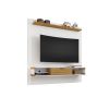 Manhattan Comfort Camberly 62.36 Floating Entertainment Center with 3 Shelves and Overhead Decor Shelf in White and Cinnamon