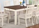 Classic Dining Room Furniture 7pc Dining Set Dining Table w Drawers 6x Side Chairs White Rubberwood Walnut Acacia Veneer Slats Back Chair