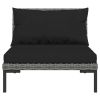 5 Piece Patio Lounge Set with Cushions Poly Rattan Dark Gray