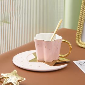 Creative Ceramic Cup With Star And Moon Saucer (Color: Pink)