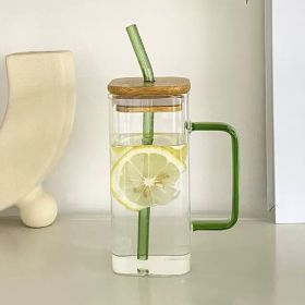 1pc, 13.5oz Adorable Glass Cups with Lids and Straws - Perfect for Back to School and On-the-Go Drinks (Color: Green)