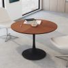 42"Modern Round Dining Table with Printed OAK Color Grain Table Top; Metal Base Dining Table;  End Table Leisure Coffee Table