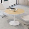 42"Modern Round Dining Table with Printed OAK Color Grain Table Top; Metal Base Dining Table;  End Table Leisure Coffee Table