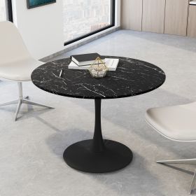 42.12"Modern Round Dining Table with Printed White Marble Table Top; Metal Base Dining Table;  End Table Leisure Coffee Table (Color: Black Marble)