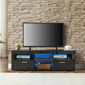 modern TV Stand with LED Lights, high glossy front TV Cabinet, can be assembled in Lounge Room, Living Room or Bedroom (Color: Black)