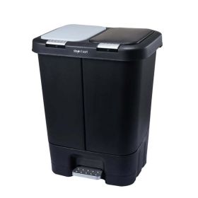 Dual Plastic Trash and Recycle Bin with Slow Close Lid, Black, 11 gal (Color: Black)