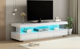 Modern LED TV Stand for 70 inch TV with Shelves and Storage Drawers Modern, Entertainment Center, White Tabletop High Glossy TV Stand for living Room