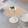 42"Modern Round Dining Table with Printed OAK Color Grain Table Top; Metal Base Dining Table;  End Table Leisure Coffee Table