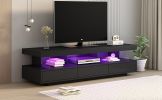 Modern LED TV Stand for 70 inch TV with Shelves and Storage Drawers Modern, Entertainment Center, White Tabletop High Glossy TV Stand for living Room