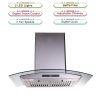 30 inch Wall Mounted Range Hood 700CFM Tempered Glass Touch Panel Control Vented LEDs