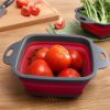 Collapsible Colander Set Of 2; Silicone Square Strainer With Handle For Kitchen Food Draining Pasta Vegetable Fruit And Meat