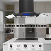 36 inch Stainless Steel Island Mount Range Hood 900CFM Tempered Glass w/LED Lights